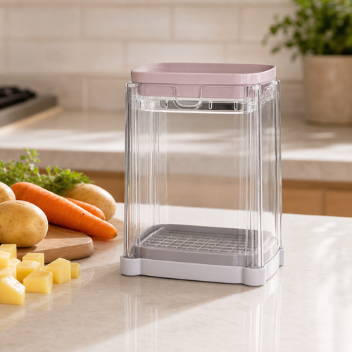 DicePress lid open with diced carrots