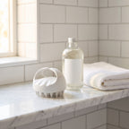 ScalpBloom on bathroom shelf