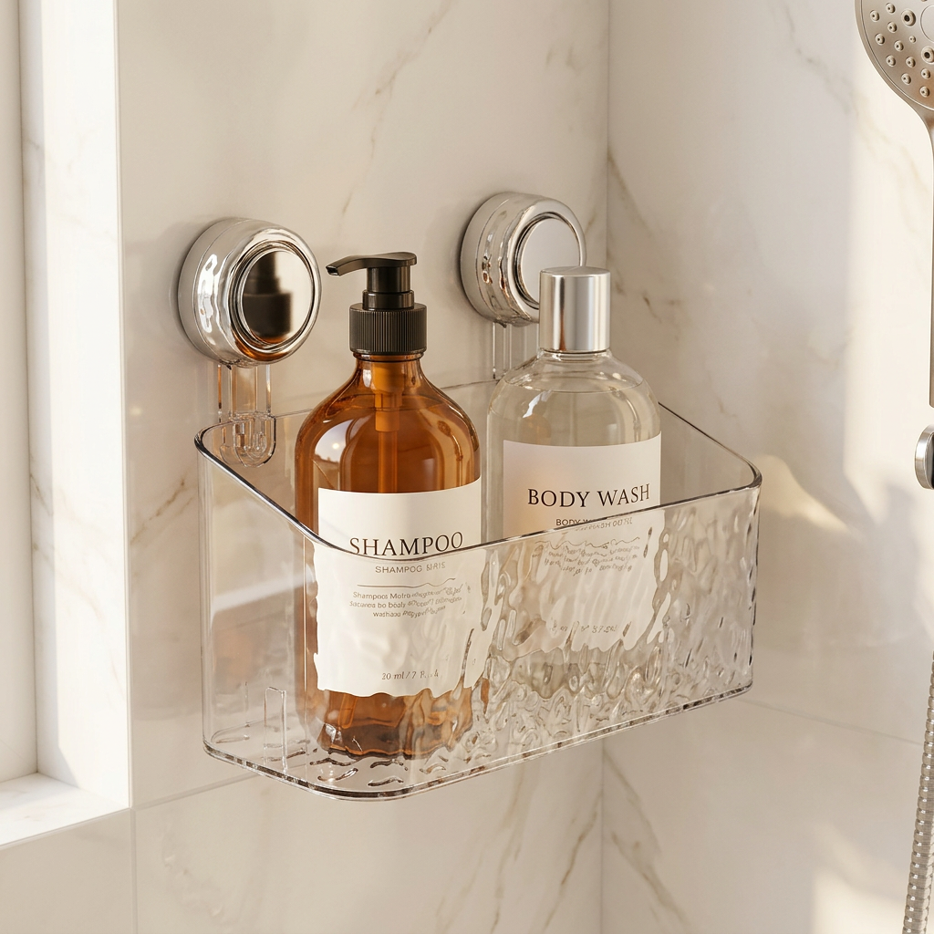 SuctionCaddy mounted in bathroom