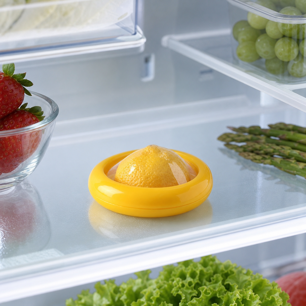 VeggieVault in fridge alt - dome over cut lemon