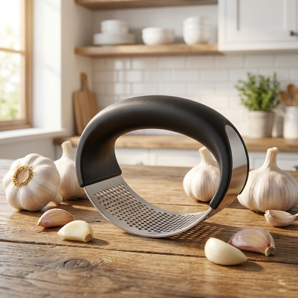 EasyMince garlic press - on kitchen counter
