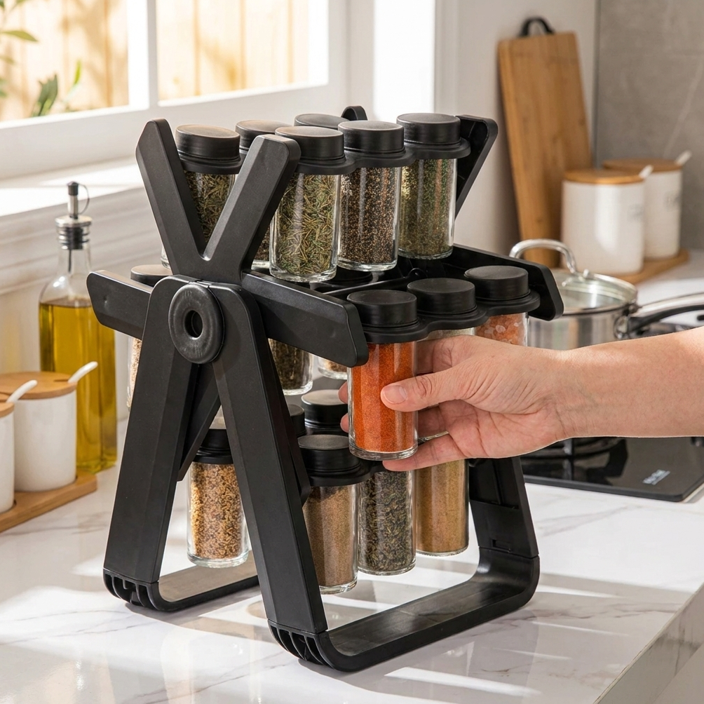 SpiceWheelie hero - hand spinning the rotating spice rack