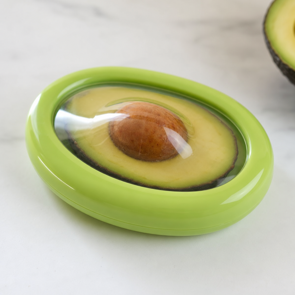 VeggieVault green oval dome over cut avocado close up
