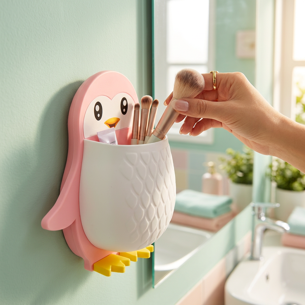 Pengly penguin wall storage holder - side angle