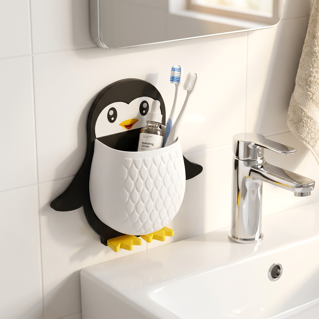 Pengly penguin wall storage holder - in bathroom